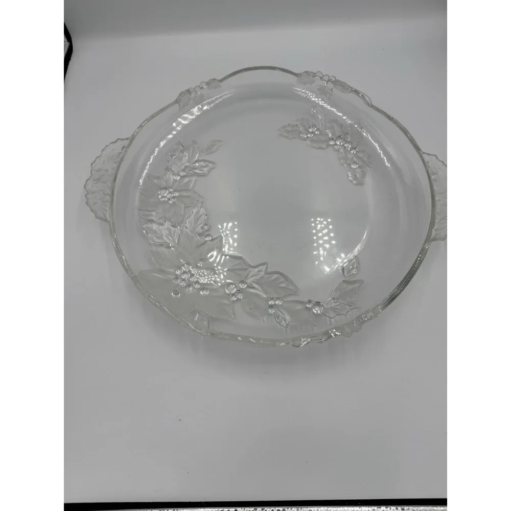 Mikasa Poinsettia Pattern Clear and Frosted Round Serving Plate with‎ Handles